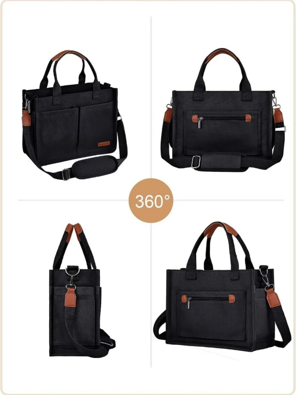 Stylish Canvas Tote Bag for Women, Zippered Work Laptop Purse with Compartments